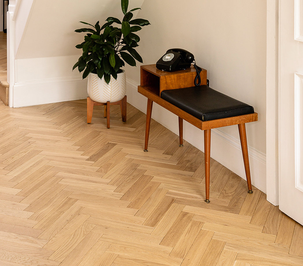 Stained oak flooring in a home interior